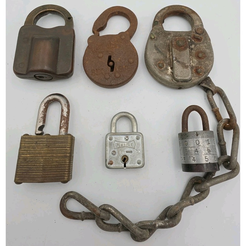 Lot Of 6 Vintage and Antique Pad Locks No Keys